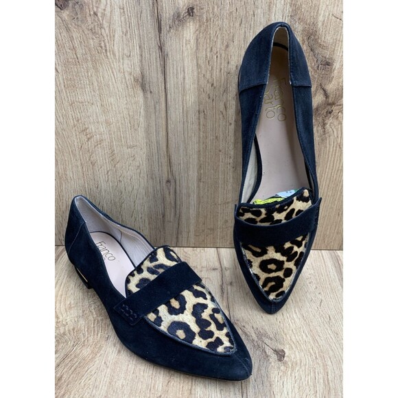 Franco Sarto Sansa2 Leather Loafers Animal Print Calf Hair Pointy Toe Size 9 M - Picture 1 of 16
